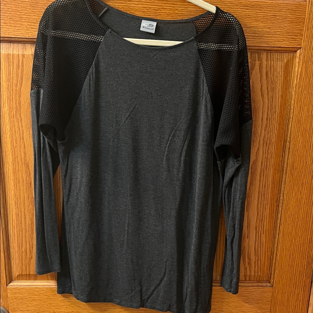Champion Black Long Sleeve Top with Mesh Detail